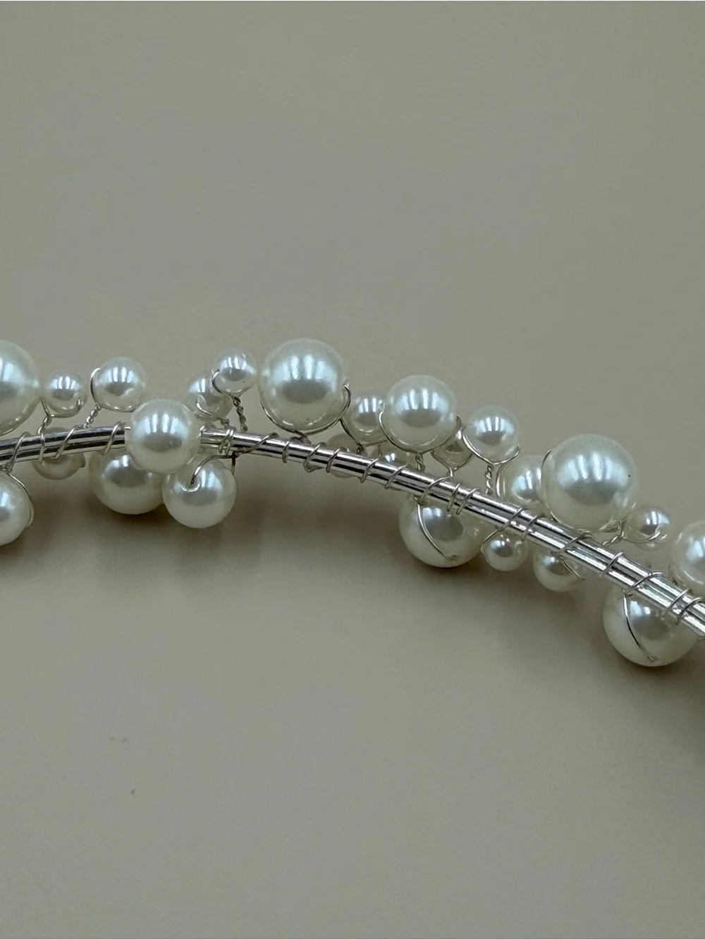 Bridal Pearl Headband Wedding Hair Accessory Ivory Faux Pearl Silver Tone NEW